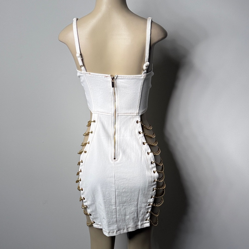 AKIRA White Mini Dress with Gold Chain Straps NWOT - Picture 8 of 8